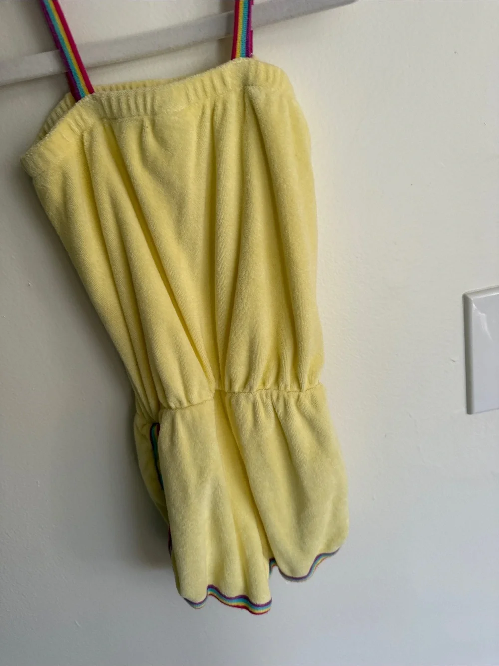GAP Baby Yellow Terry Romper with Rainbow Strap Detail